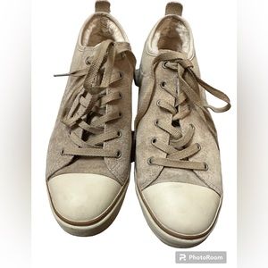 UGG’s Tan Suede & Cream Rubber Sole Lace Up Fleece Lined Sneakers